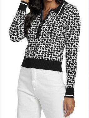 Guess Black and White Zip Polo Knit Sweater
